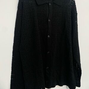 Boohoo Black Knit Button-Up Top
